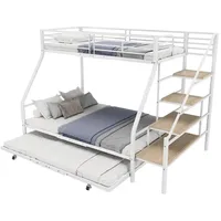 REDOM Etagenbett Stauraumbett ,  Einzelbett, Hochbett, Funktionsbett (Multifunktionales Hochbett, mit Stahlrahmen,Schreibtisch, Bücherregalen, 90*200 cm), ohne Matratze