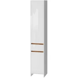 Vicco Badschrank Weiß Eiche 35 x 190 cm mit 2 Türen und eine Schublade