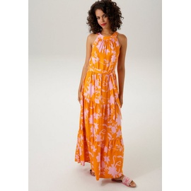Aniston CASUAL Sommerkleid, (mit abnehmbarem Bindeband), mit trendfarbenem, graphischem Blumendruck - NEUE KOLLEKTION,