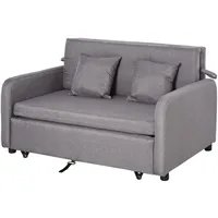 Homcom Schlafsofa, mit Stauraum, Wurfkissen, Armlehne, 2er-Sofa mit Schlaffunktion, Leinenoptik, Gepolstert Couch mit Rollen für Wohnzimmer, Sofas & Couches, Schlafsofas