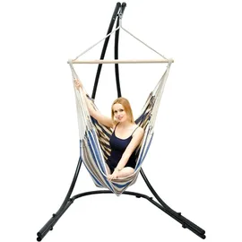 AMANKA XXL Hängesessel mit Gestell Hängestuhl für 2 Hängeliege Hängesitz Streifen Blau