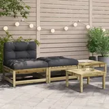 vidaXL Gartensofa ohne Armlehnen mit Kissen und Hockern