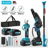 bundviel 4in1 Akku Kettensäge Teleskop Astsäge Hochentaster Astkettensäge,2 M Verstellbare Teleskopstange,mit 2 Batterie 4000-mah