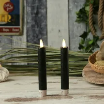 MARELIDA LED Stabkerzen Flamme Echtwachs - flackernde warmweiße LED - Timer schwarz