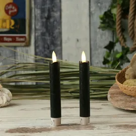 MARELIDA LED Stabkerzen Flamme Echtwachs - flackernde warmweiße LED - Timer schwarz