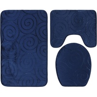 ZYLLZY 3-teiliges Badezimmerteppich-Set aus Hochwertigem Polyester, Sicher und Langlebig, Weicher Saugnapf, für Familienbadezimmer, Hotel-WC(Navy blau)