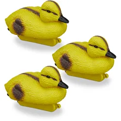 Relaxdays Teichenten, Entenküken, schwimmende Baby-Enten, Kunststoff, wetterfest, Dekofigur, Teich, Garten, gelb-schwarz