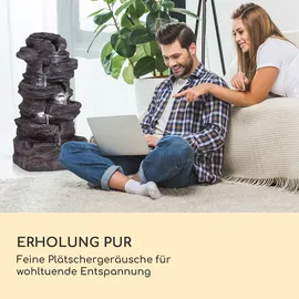 Blumfeldt Stonehenge Solarbrunnen, inkl. Solarpanel, Lithium-ionen-akku (ca. 5h Laufzeit), Led-beleuchtung, Polyresin frostbeständig, für drinnen und draußen Grau