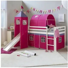Homestyle4u Hochbett 90 x 200 cm Kiefer massiv weiß pink