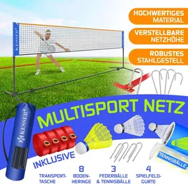 Kesser KESSER® Badmintonnetz, Tennisnetz 300cm 400cm 500 cm Federballnetz 3-Fach-Höhenverstellbar, Set bestehend aus Netz, 3x Feder- | Tennisball, stabilem Eisen-Gestell, Transporttasche, Indoor & Outdoor