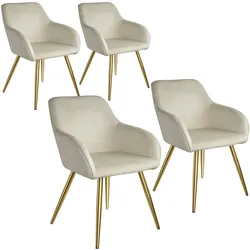 TECTAKE Esszimmerstuhl Marilyn Samtoptik, goldene Stuhlbeine  4er Setcreme/gold