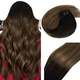 (Vor-Halloween-Feiern)Echthaar Tressen Extensions Remy Tressen Echthaar Extensions Zum Einnahen Tressen Extensions Echthaar Schwarz bis Dunkelbraun mit Aschblond 55cm 100g #1B/4/18