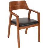 SAM Esszimmerstuhl Angel, Akazienholz nussbaumfarben, schwarzes Echtleder, Holzstuhl mit Armlehnen, ergonomischer Massivholz-Sessel mit Leder-Bezug, Stuhl für Küche, Esszimmer & Wohnzimmer