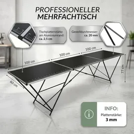 Trutzholm Tapeziertisch Alu Flohmarkttisch 300x60 cm Klapptisch klappbar mit Messskala