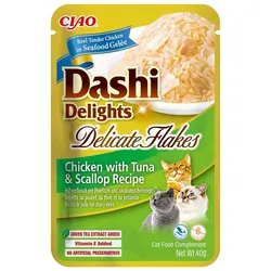 INABA Cat Dashi Delights Delicate Flakes Huhn, Thunfisch und Jakobsmuscheln 40g