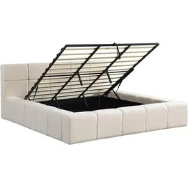 Home Deluxe LED Bett aus Teddy-Stoff inkl. Stauraum – Beige, 160 x 200 cm | Polsterbett mit Beleuchtung & Matratze für modernen Schlafkomfort - Beige