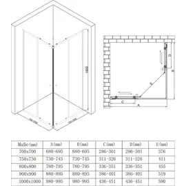SoGood Doporro Eckeinstieg Duschkabine mit Schiebetür 90 x 75 cm transparent 6mm ESG Glas