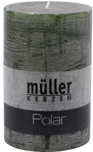 Müller Kerzen Polar Stumpenkerzen 120/78mm, Raureif-Effekt, Hochwertige Stumpen für langanhaltende gemütliche Stimmung, 1 Packung = 4 Stück, dunkelgrün