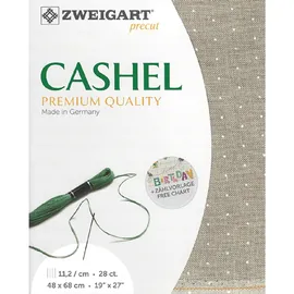 Zweigart Zählstoff CASHEL Precut 28 ct. 3281 Farbe 1399 mini dots braun weiß, Handarbeitsstoff aus 100% Leinen für Stickerei 48x68 cm
