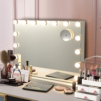 Costway Schminkspiegel mit 15 LED Beleuchtung, Spiegel 3 Lichtfarben inkl. 10-Fach-Vergrößerungsglas, dimmbarer Kosmetikspiegel USB 58x15x48cm