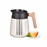 Holzgriff-Glas-Teekanne 1.7L Cold Brew Kaffee Krug Wood Handle Glass Teapot