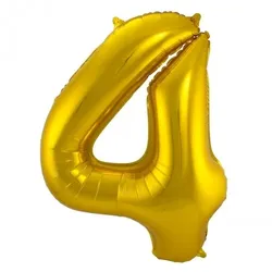 Folat XL Folienballon Zahl 4 in gold, 86 cm, 1 Stück, Helium Ballon (unbefüllt) - Luftballon