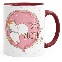 MoonWorks Tasse Tasse mit Innenfarbe Einhorn auf Donut Ich bin so süß ich könnte Zucker pupsen Unicorn mit Innenfarbe MoonWorks®, Keramik rot