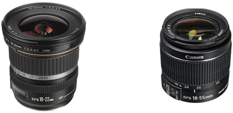 Canon EF-S 10-22mm F3.5-4.5 USM Objektiv (77mm Filtergewinde) schwarz & EF-S 18-55mm F3.5-5.6 is II Universalzoom-Objektiv (58mm Filtergewinde) schwarz