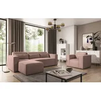 Fun Möbel Ecksofa Schlafsofa inkl. Sessel WALDO, Stoff Poso Altrosa Ottomane Links