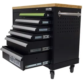 Baumarktplus Werkstattwagen DELUXE 6 Schubladen + Tür leer Werkzeugwagen massive Arbeitsplatte Anthrazit/grün