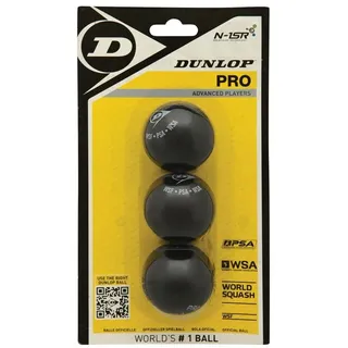 Dunlop Squashball Pro (2 gelbe Punkte, Speed sehr langsam) schwarz Blisterverpackung