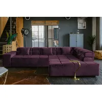 KAWOLA Sofa NEVADA Ecksofa Velvet purple Recamiere rechts