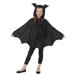 Smiffys Kostüm Fledermaus Cape, Einfacher Kapuzenumhang für kleine Vampire schwarz 116-128