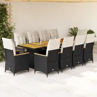 vidaXL 11-tlg Garten-Bistro-Set mit Kissen Schwarz Poly Rattan Modell 12