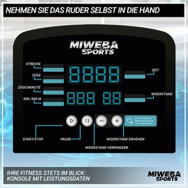 MIWEBA Sports Rudergerät MR100, Rudermaschine kompakt, Schaumstoff-Sitz, Display, Magnetbremse (Grau Holz)