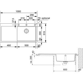 Franke Mythos MTG 611 rechts Onyx + Druckknopfventil