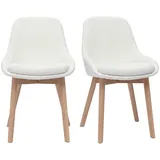 miliboo Skandinavische Stühle aus wolleffektivem Bouclé-Gewebe in Weiß und hellem Massivholz (2er Set) HOLO