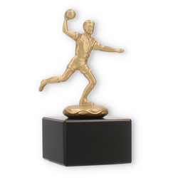 Pokal Metallfigur Handballspieler goldmetallic auf schwarzem Marmorsockel 13,0cm