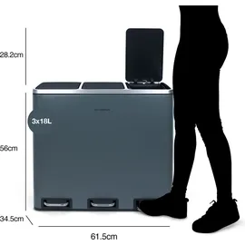 Les Collectors N°984 Tret-Abfalltrenner, Dunkelgrau, Fassungsvermögen 54 L, Schwerlast, Küche, 2 Mülltrenner, Herausnehmbare Behälter, Recycling, Selektive Sortierung, Leiser Deckelverschluss