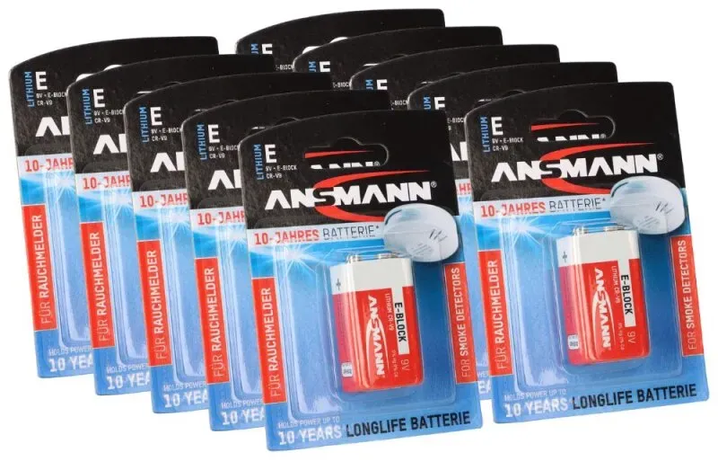 10x Ansmann Rauchmelder Batterie Extreme Lithium 9V Block