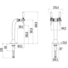 ich-zapfe Schanksäule Chrom 2-leitig, elegant, "Topp-Qualität!" (Paketpreis)