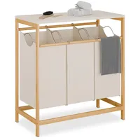 Relaxdays Wäschesammler mit 3 ausziehbaren Wäschekörben, klappbare Ablage, HBT: