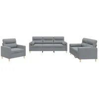 VidaXL 3-tlg. Sofagarnitur mit Kissen Hellgrau Stoff