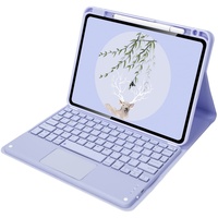 Bueuwe Tastatur hülle für iPad 6. Gen (2018), iPad 5. Gen (2017), iPad Air 2, iPad Air, iPad Pro 9,7 Zoll, abnehmbare Bluetooth-Tastatur mit Stifthalter,Purple with touchpad