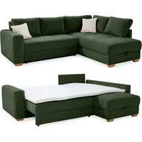 Dauerschlaf-Ecksofa Boxspring Federkern-Couch Topper Bettkasten in Cord Grün / 15213 - Grün