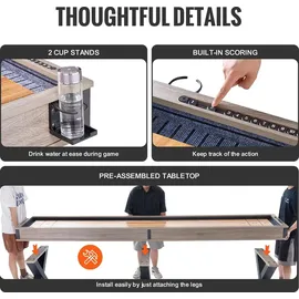 Vevor Shuffleboard-Tisch, 11,5 Fuß Shuffleboard für Familienspielzimmer, 2-in-1-Shuffleboard- und Bowling-Kombispielset, mit kratzfestem Spielfeld, Beinen, 8 Pucks, Bowlingset, Wachs und Tischbürste