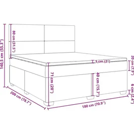 vidaXL Boxspringbett mit Matratze Dunkelgrau 180x200 cm Samt
