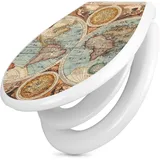banjado Familien WC Sitz mit Absenkautomatik 44,9x37,1cm - Klobrille mit Kindersitz aus hochwertigem Polypropylen - Toilettendeckel mit Kinder Toilettensitz integriert - Motiv Historische Weltkarte