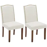 Sweetcrispy Esszimmerstühle 2er-Set, hochwertiger gepolsterter Esszimmerstuhl aus Leder mit Nagelkopfbesatz und Holzbeinen, Esszimmerstuhl für Schlafzimmer, Wohnzimmer, Esszimmer, Weiß