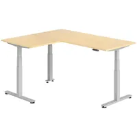 Bümö Eckschreibtisch, Ahorn, Silber, Nachbildung,Ahorn, Rechteckig, 180x74x160 cm, FSC